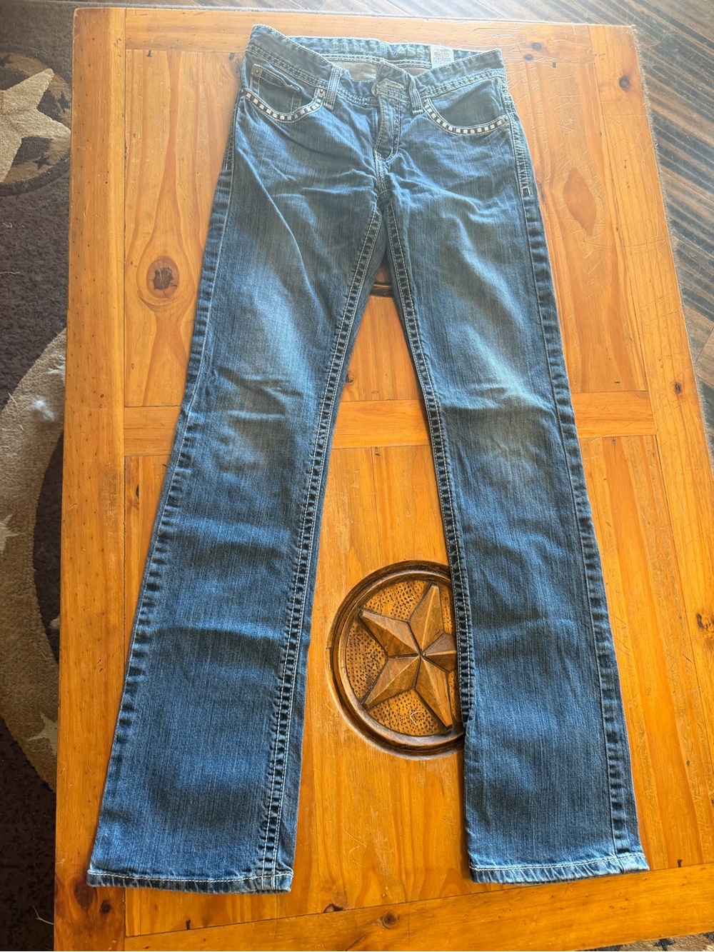 Classic Flare Jeans in Medium Blue with Stud Trim